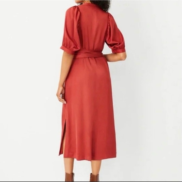 Ann Taylor orange satin midi dress size m - Picture 2 of 14